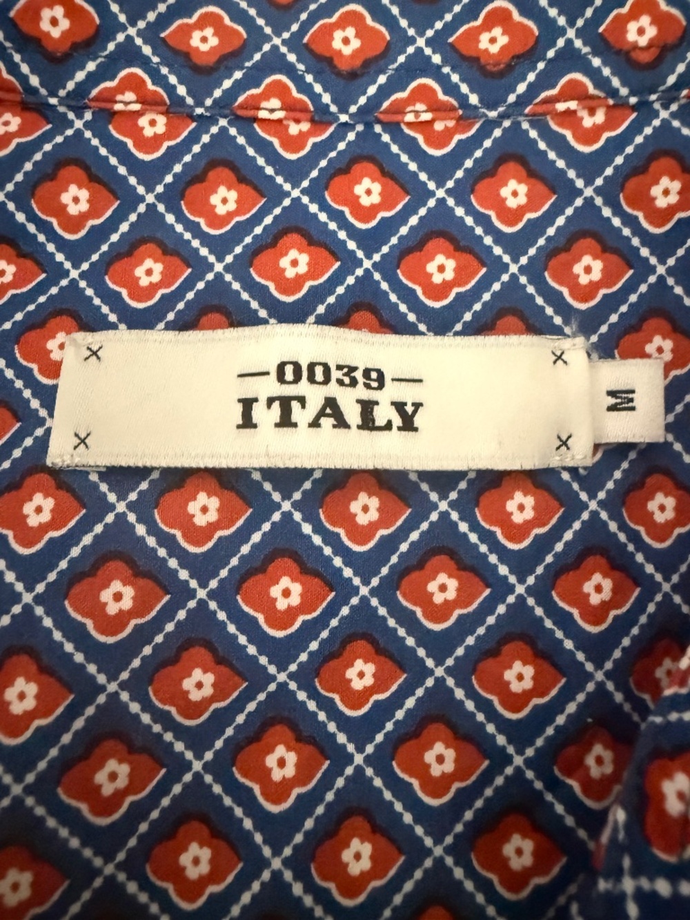 0039 Italy Geometric Print Shirt Dress Blue Orange Size M